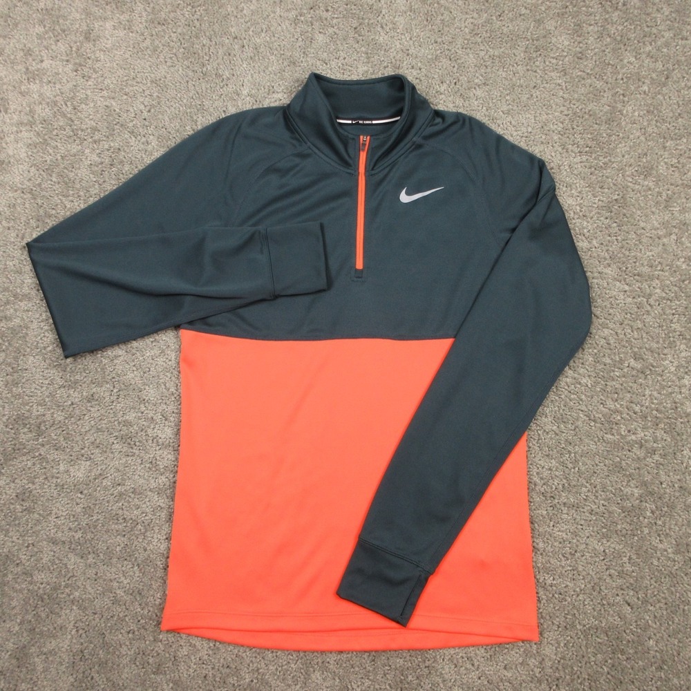 Nike Sweater Mens Small Orange Drifit Running Golf Wick Quarter Zip Lightweight